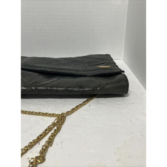 GIANFRANCO LOTTI Black Italian Textured Leather Evening Shoulder Bag Purse Chain - Picture 5 of 9